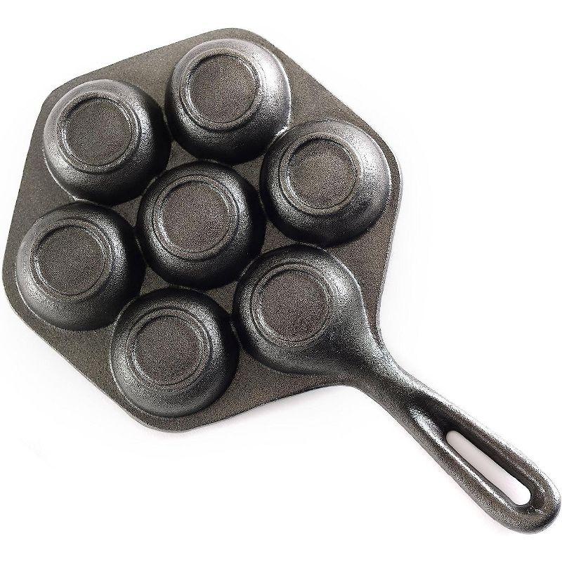 Norpro Cast Iron Stuffed Pancake Pan, Munk/Aebleskiver, 2" / 5cm diameter, Black