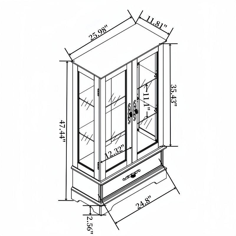 TIRAMISUBEST Glass Cabinet Lighted Glass Cabinet Curio Display Cabinet with Adjustable Glass Shelves 2 Doors and 1 drawer Cabinet Bulb