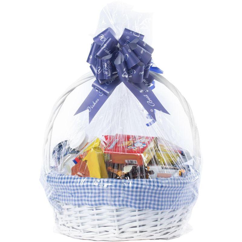 White Round Wicker Basket with Blue Gingham Liner