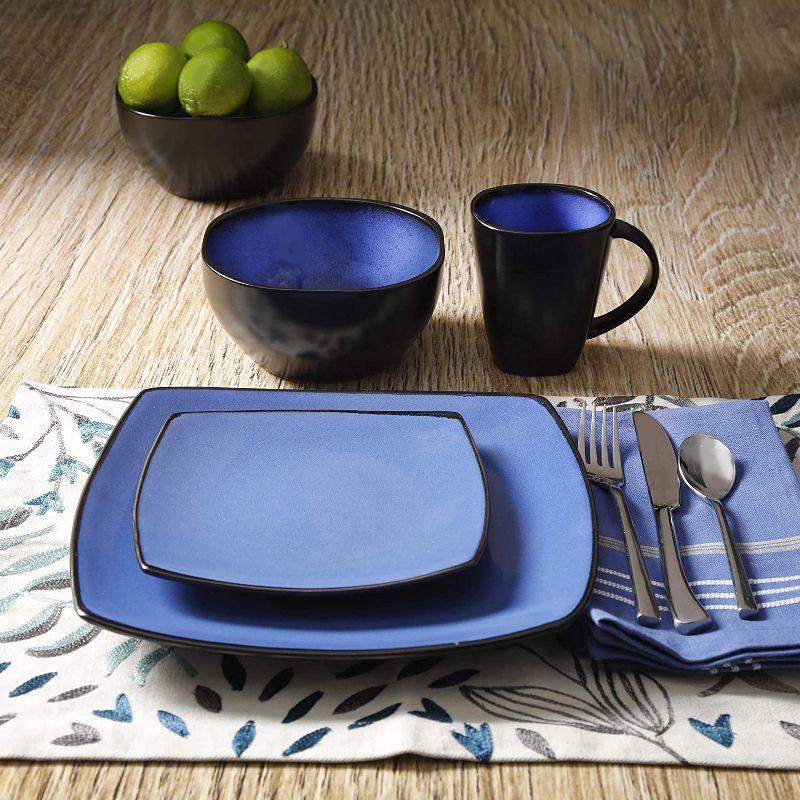 Gibson Elite Soho Lounge 16 Piece Reactive Glaze Durable Microwave and Dishwasher Safe Plates, Bowls, and Mugs Dinnerware Set, Blue