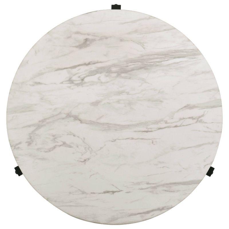 Transitional 36'' Round Coffee Table with Black Metal and White Marble