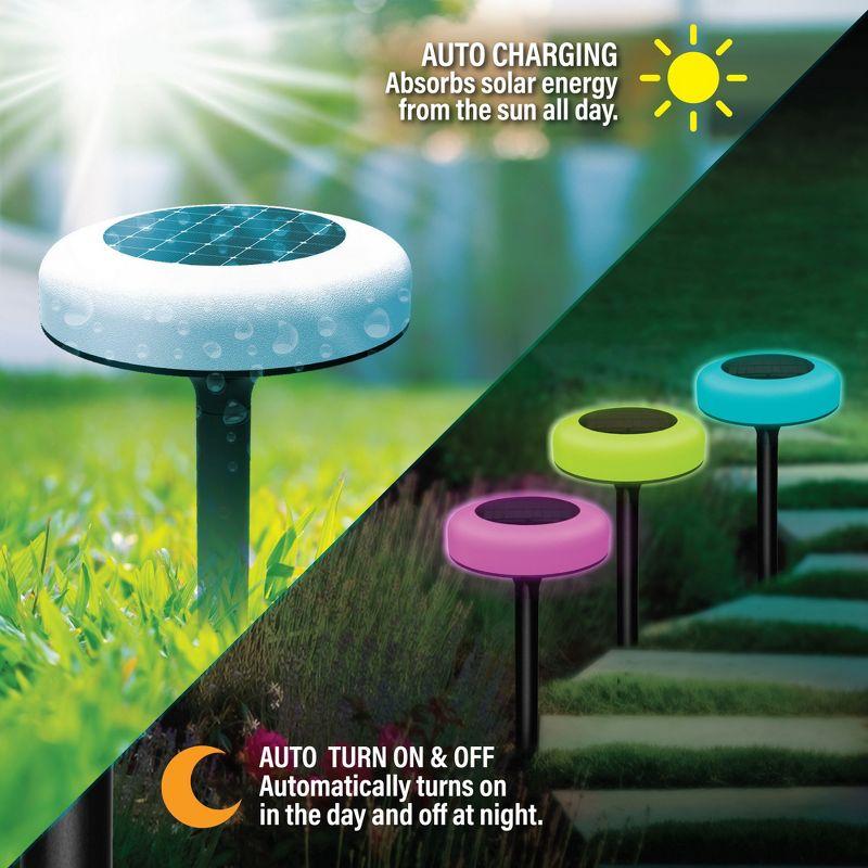 Bell+Howell Color Changing Outdoor Solar Powered Garden Disk Lights, Wireless Auto On/off Lights