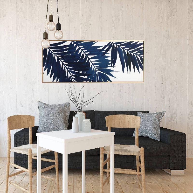 Blue Palms 19x45 Inch Canvas Wall Art with Gold Frame