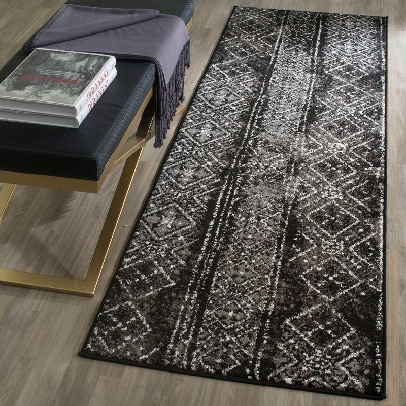 Adirondack ADR111 Non-Shedding Power Loomed Indoor Runner Rug - Black/Silver - 2'6"x10' - Safavieh