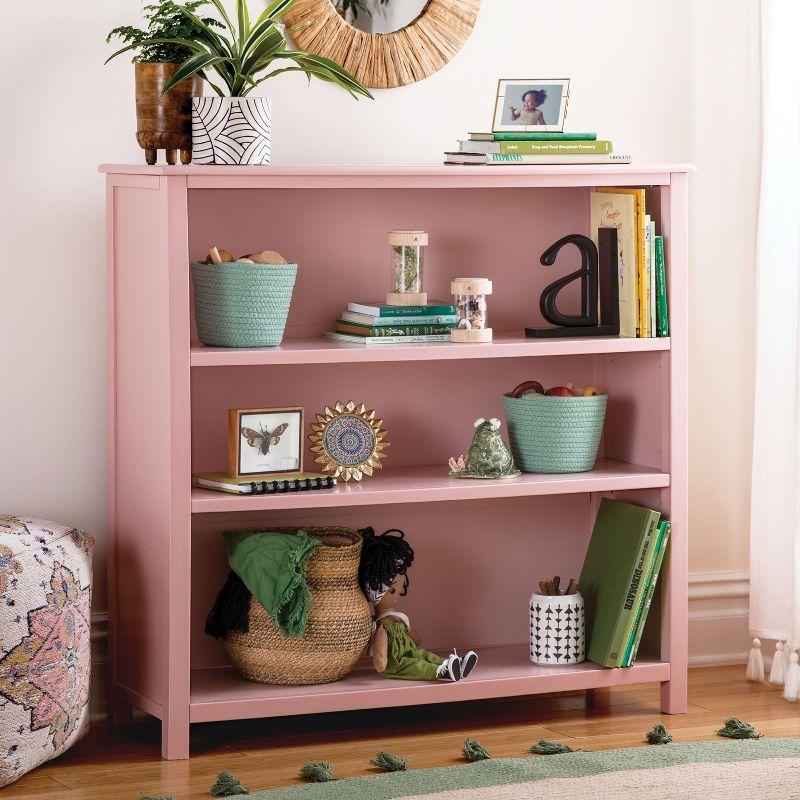 Adjustable Pink Wood 3-Shelf Kids' Bookcase for Toys and Books