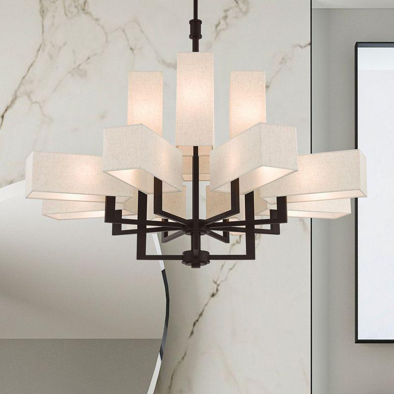 Rubix Black 12-Light Chandelier with Off-White Shades