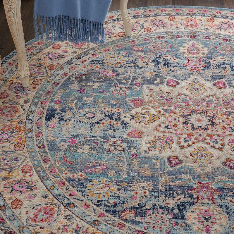 Nourison Vintage Kashan VKA01 Blue/Ivory/Orange Indoor Area Rug - 6' x ROUND