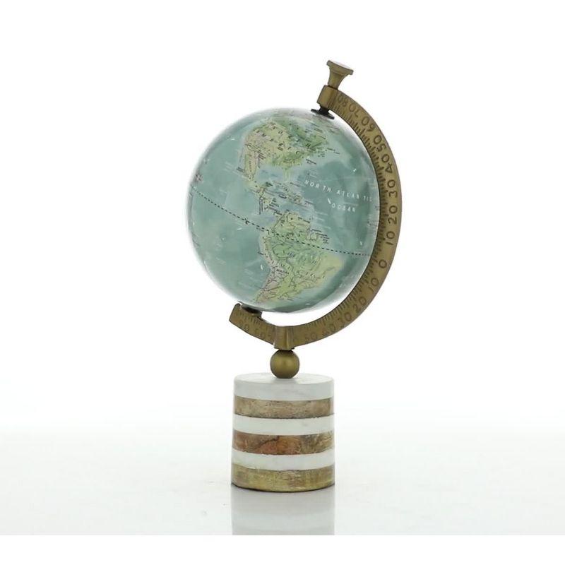 16" Blue and Green Globe with Marble and Wood Base