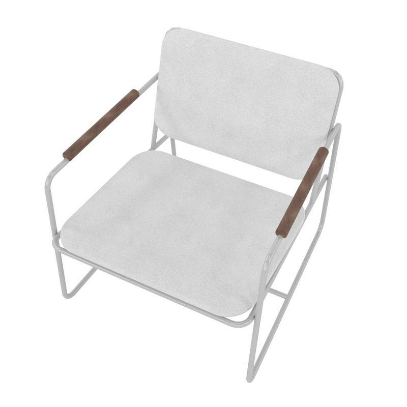 Sleek White Faux Leather Low Accent Chair with Wood Accents