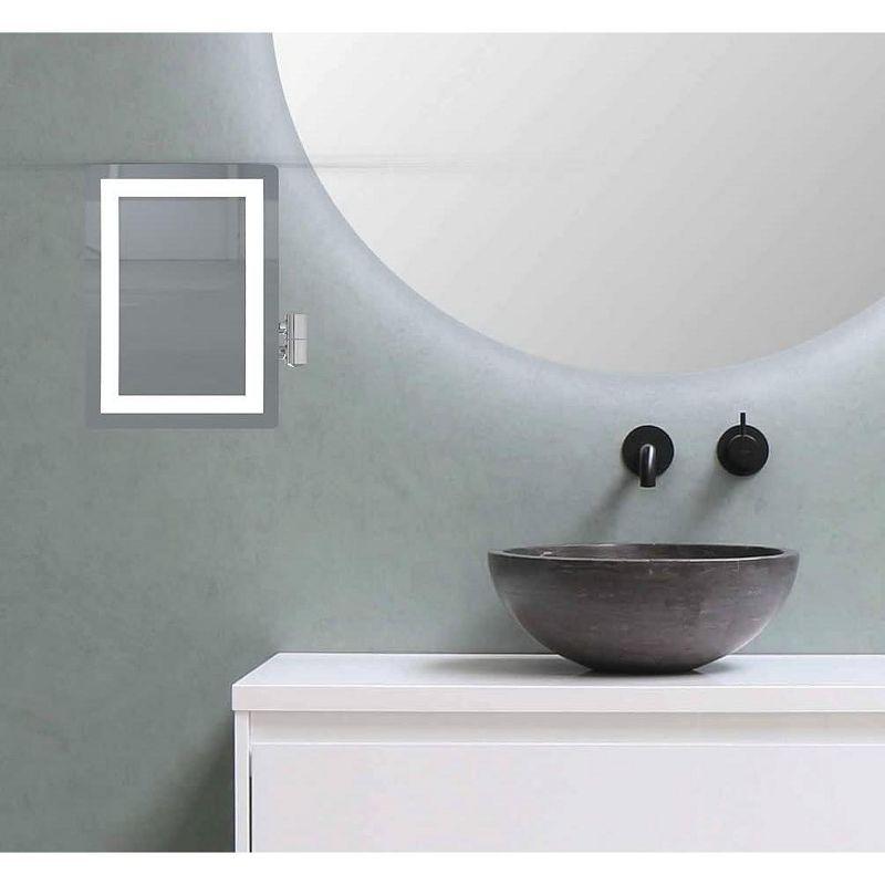 Contemporary Chrome LED Magnifying Wall Mirror with Switchable Light