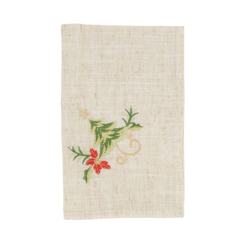 Natural Embroidered Christmas Tree Design Linen Blend Napkin Set