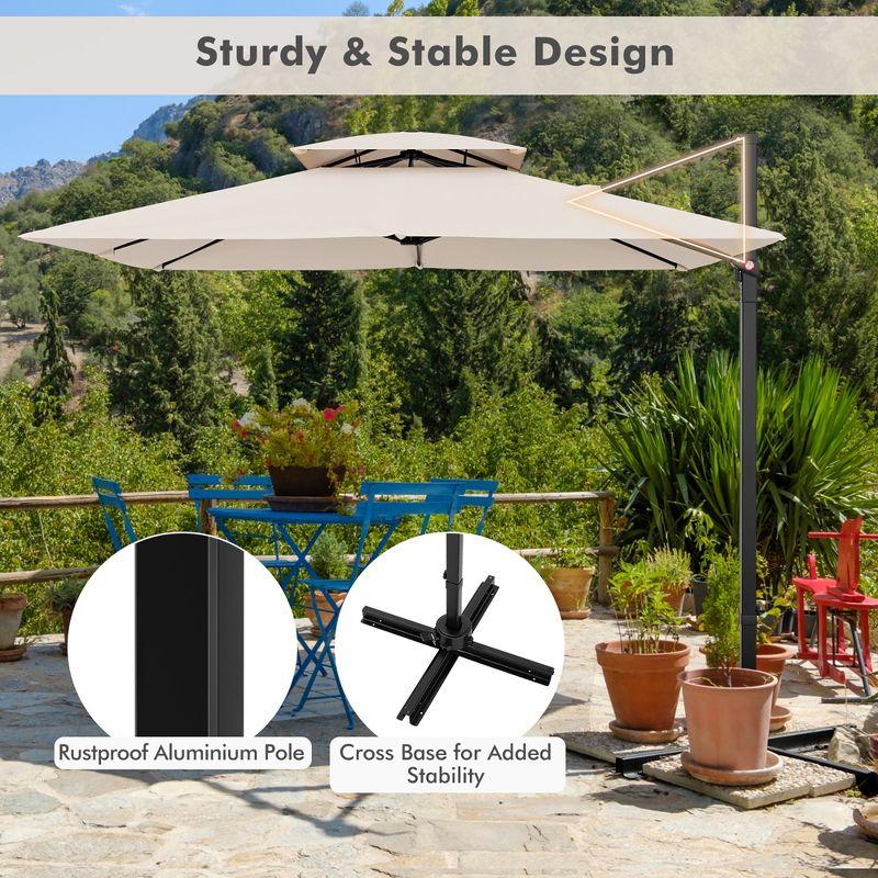 Tangkula Patio 9.5FT Square Cantilever Offset Umbrella Double Vented 360° Heavy Duty