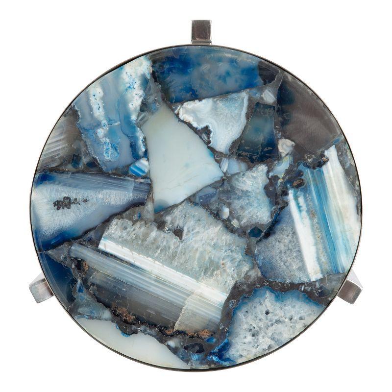 Aguilar Blue Agate Stone and Silver Metal Round Drink Table