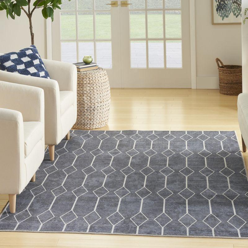 Pymble Geometric Machine Washable Area Rug in Navy Blue
