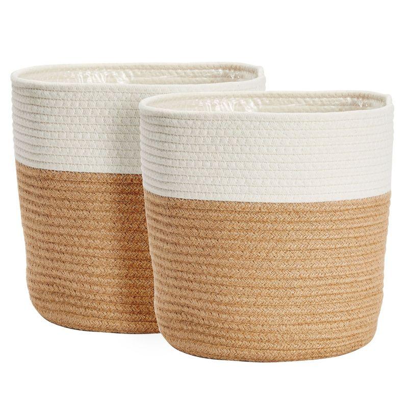 Juvale 2 Pack Decorative Jute Planter with Plastic Liner, Woven Basket for Plants, Floor, Storage, 11 In