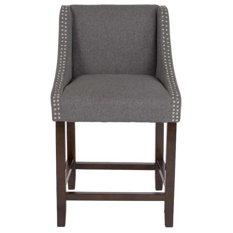 Merrick Lane Taylorsville 24 Inch Walnut Counter Height Stool with Nailhead Trim in Dark Gray Fabric