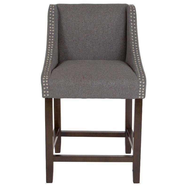 Walnut Finish Dark Gray Fabric Counter Height Stool with Nailhead Trim