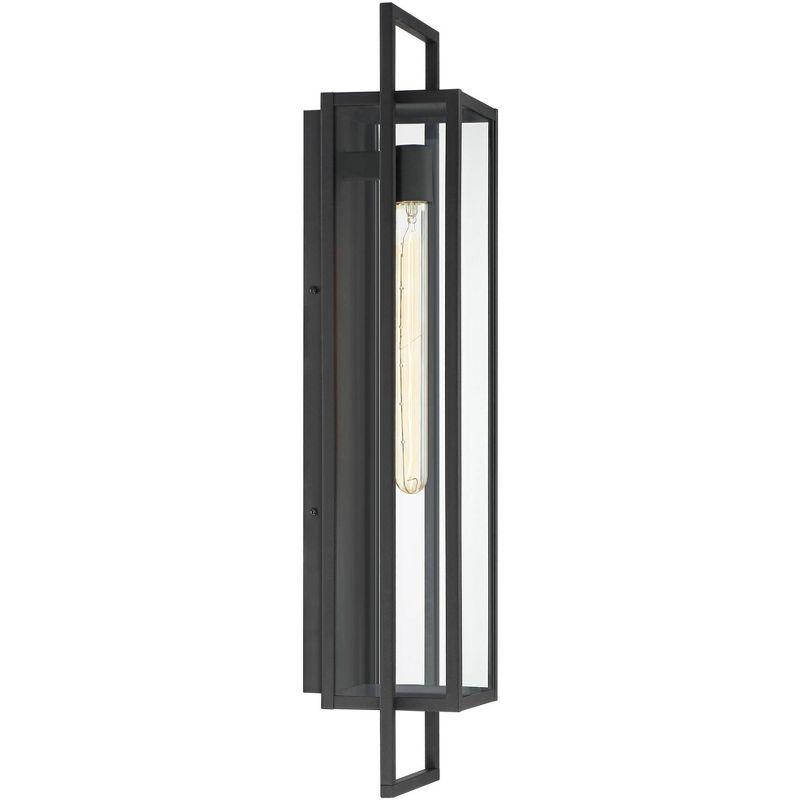 Possini Euro Design Jericho 28" High Modern Outdoor Wall Light Fixture Mount Porch House Edison Bulb Textured Black Finish Metal Clear Glass Shade