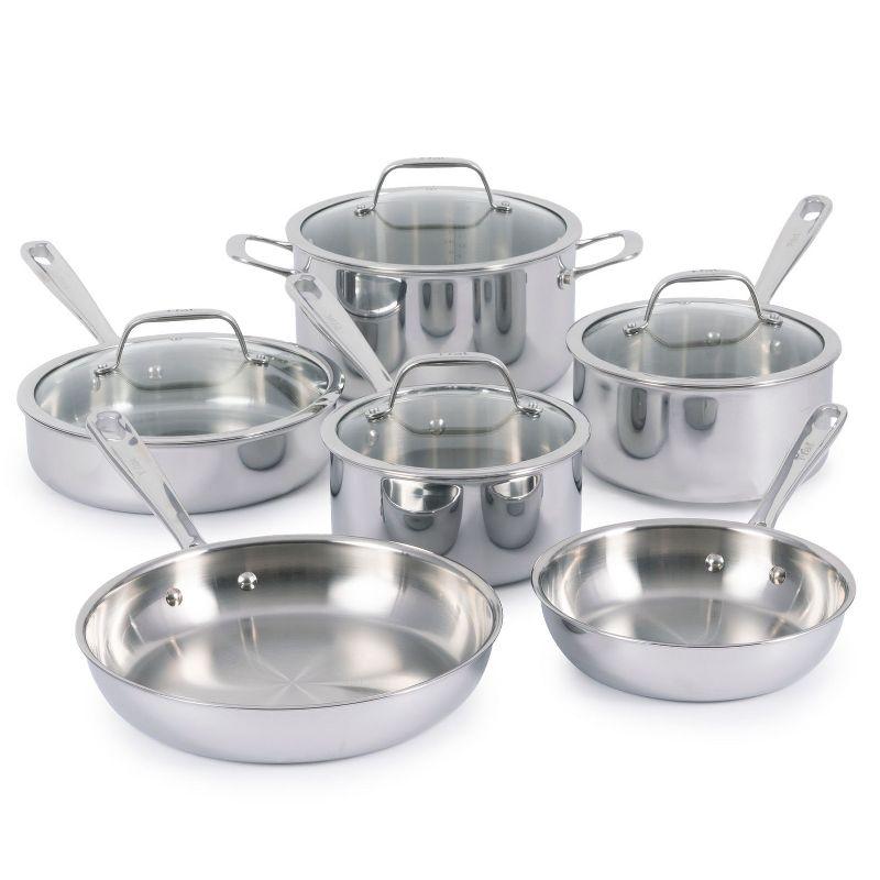 T-fal Pro Tri-Ply Stainless Steel, 10 Piece Cookware Set, Silver