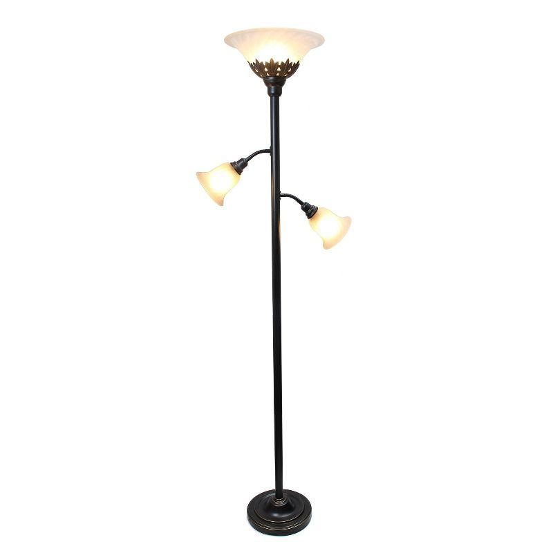 Torchiere Floor Lamp with 2 Reading Lights and Scalloped Glass Shades Bronze/White - Lalia Home: Adjustable, UL Listed, Metal Body