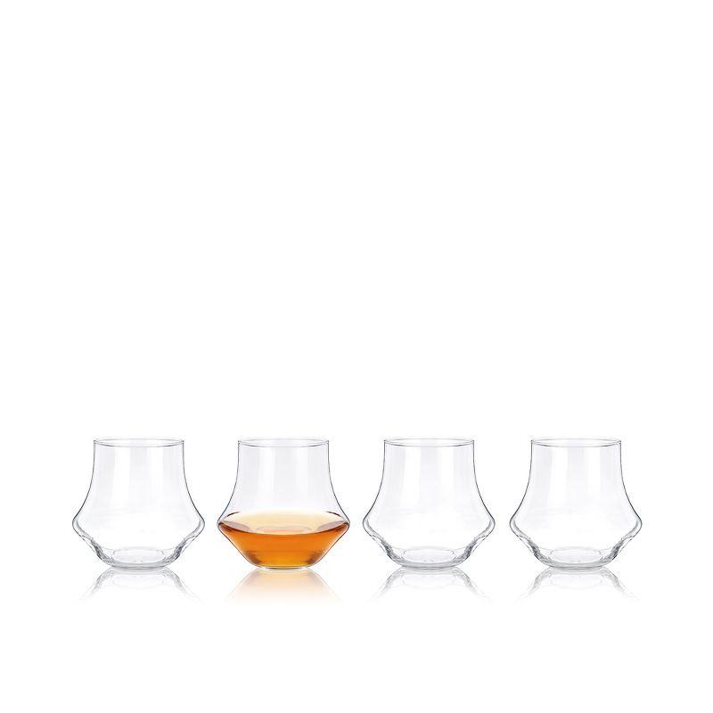 True Whiskey Glasses, Tumblers for Bourbon, Scotch, Curved Stylish Whisky Sipping Glass, 12 Ounces, set of 4