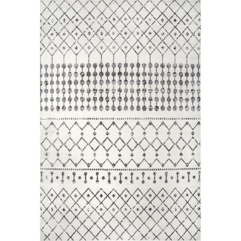 Modern Gray Geometric Moroccan Easy-Care Area Rug, 6'7" x 9'