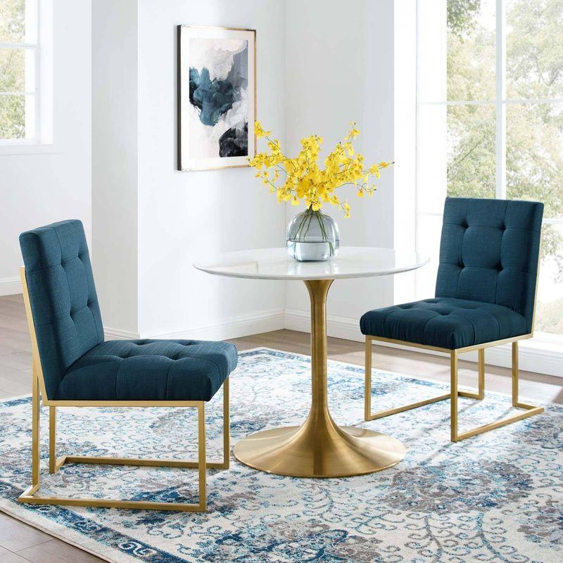 Privy Gold Azure Stainless Steel Upholstered Dining Accent Chair Set