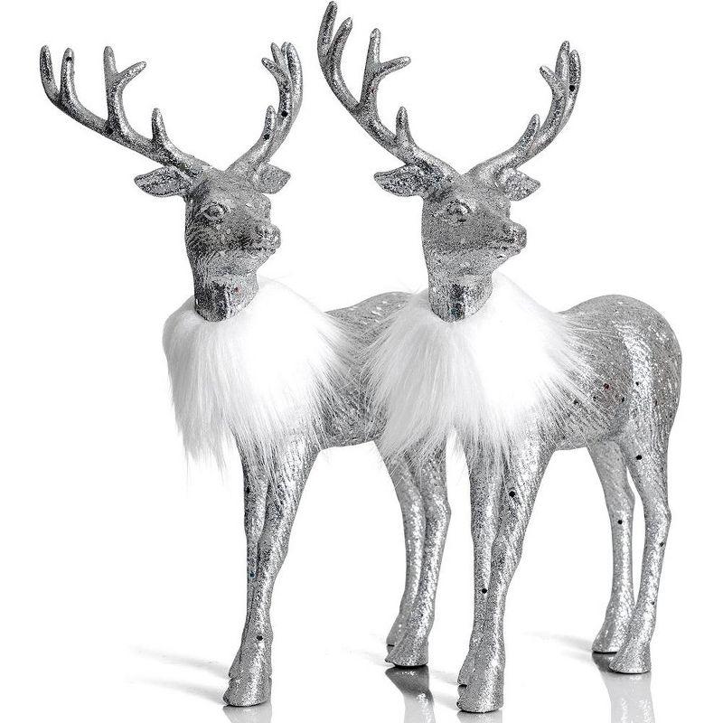 Ornativity Glitter Christmas Reindeer Figurines-  Silver - Pack of 2