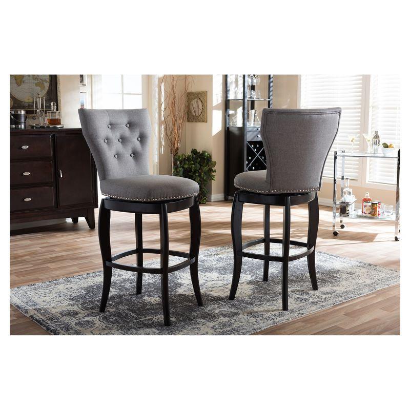 Baxton Studio 29" Leonice Fabric Upholstered Button Tufted Swivel Barstool Gray: Rubberwood Frame, Polyester Upholstery