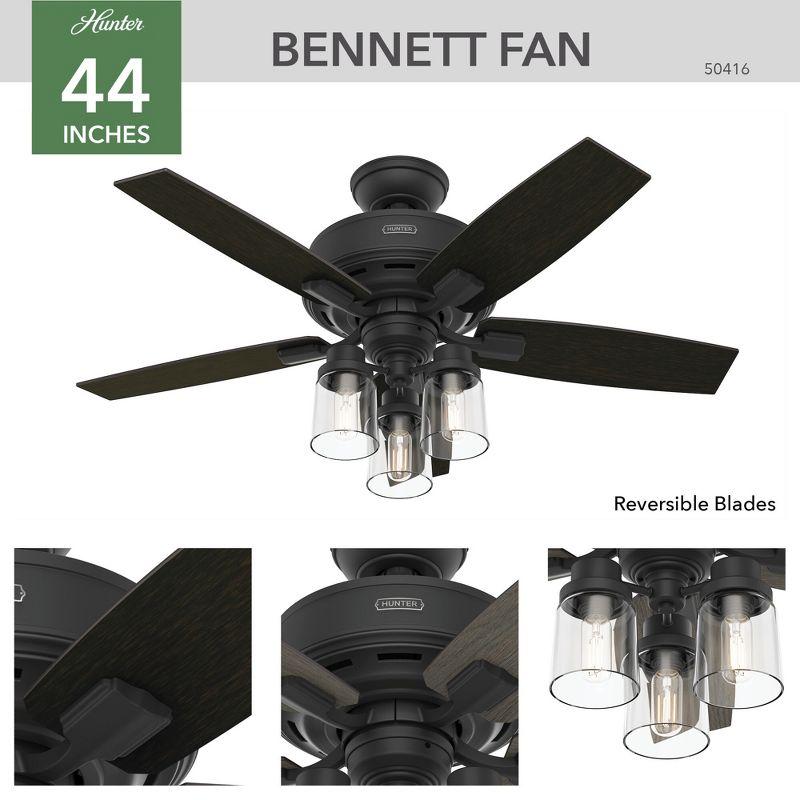 Bennett 44" Matte Black Low Profile Ceiling Fan with LED Light & Remote