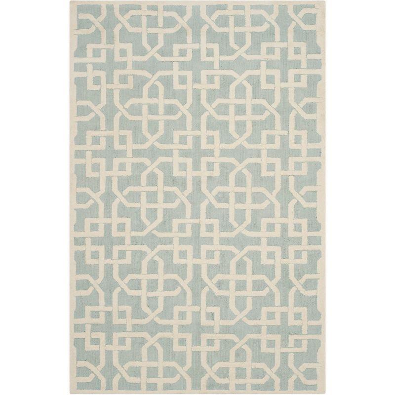 Light Blue Hand-Knotted Geometric Cotton Area Rug