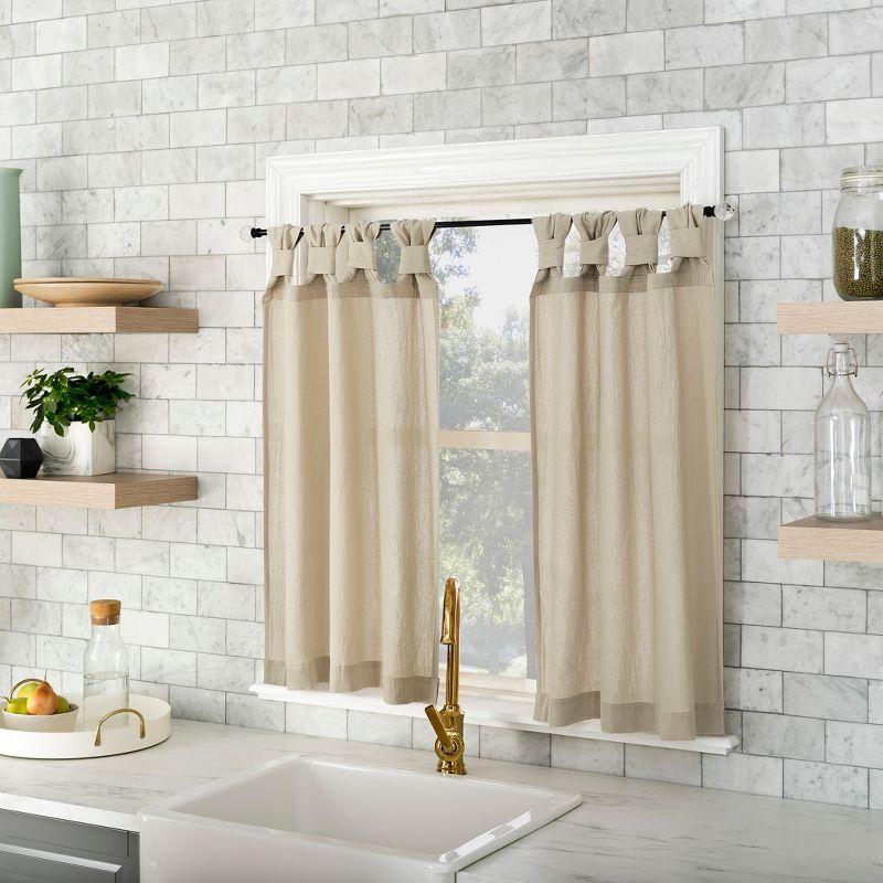 2pc 52"x45" Archaeo Washed Cotton Twist Tab Cafe Curtain Tier Pair Oatmeal: Kitchen Curtains, 45 Inch Long, Solid Beige