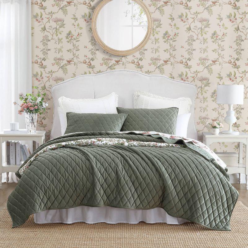 Laura Ashley Diamond 100% Polyester Quilt Bedding Set Green