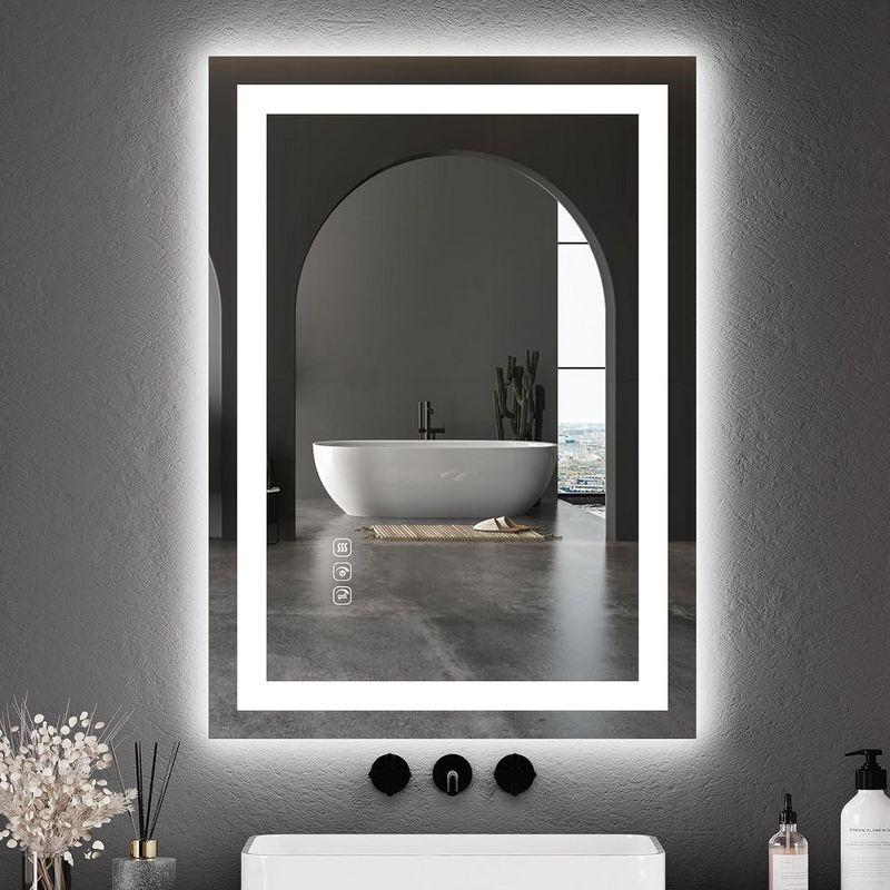 LED Bathroom Mirror 20X28¡° Wall-Mounted Vanity Mirrors Stepless Dimmable Wall Mirrors with Anti-Fog, Backlit + Front Lit, Memory Function, Waterproof