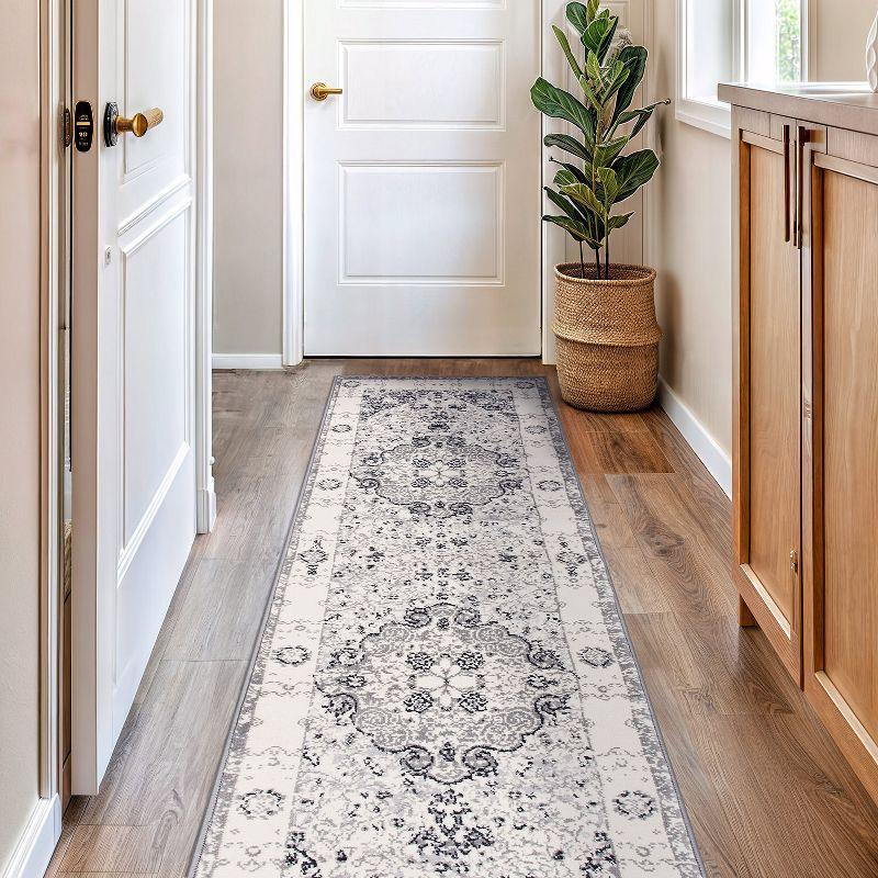 World Rug Gallery Vintage Oriental Distressed Medallion Area Rug - Gray 2'7"x10'