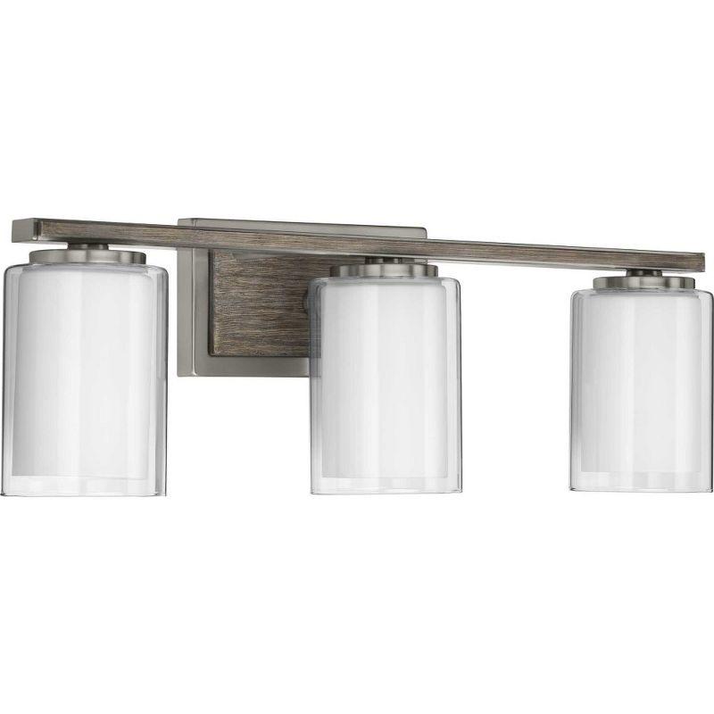 Progress Lighting Mast Collection 3-Light Bath Vanity in Brushed Nickel with Clear and Etched Glass Shades