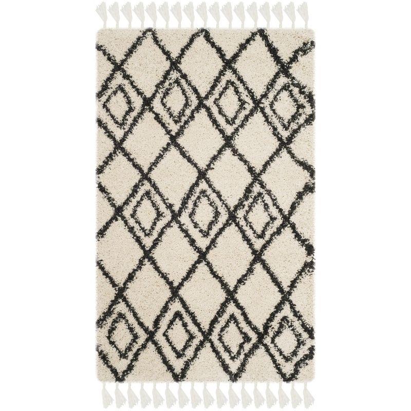Moroccan Fringe Shag 200 MFG244 Machine Made Indoor Area Rug - Cream/Charcoal - 4'x6' - Safavieh