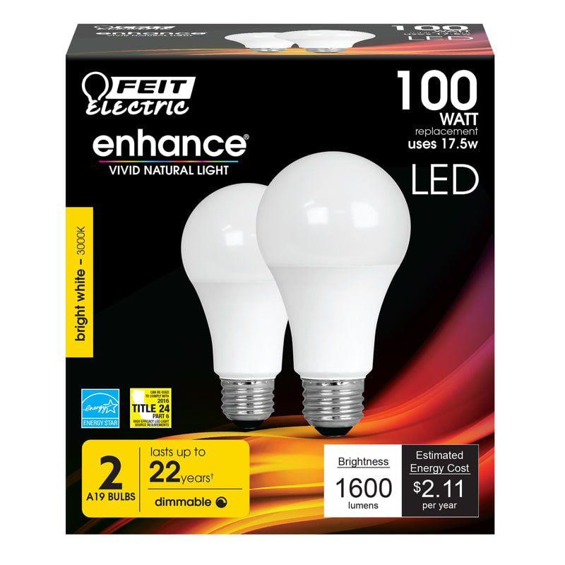 Feit Electric 100W Equivalent Bright White Dimmable LED Bulbs 2-Pack