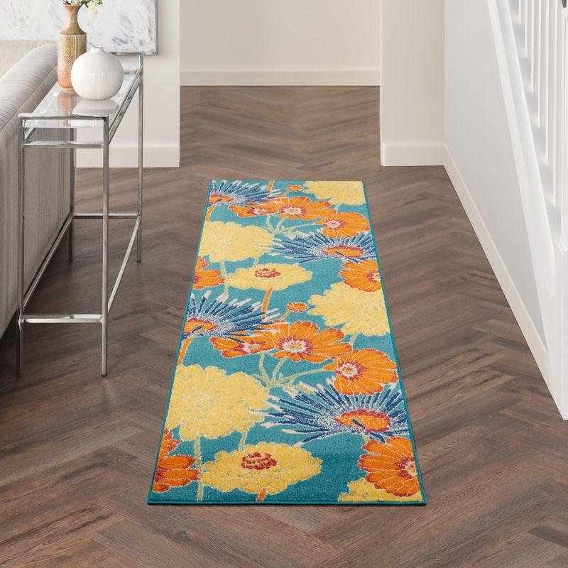 Allur Botanical Turquoise Multicolor Synthetic Area Rug