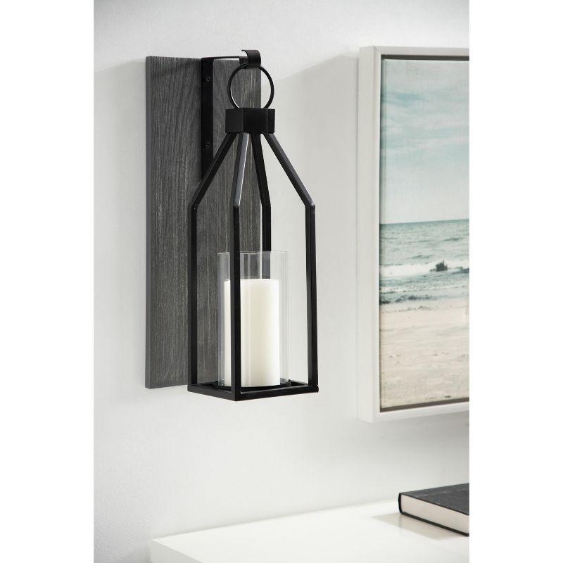 Oakly Rustic Wood and Black Metal Wall Sconce with Glass Cylinder