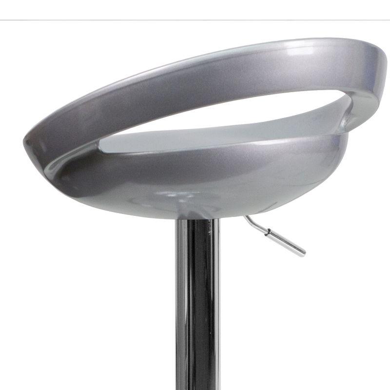 Flash Furniture Contemporary Silver Plastic Adjustable Height Barstool with Rounded Cutout Back and Chrome Base