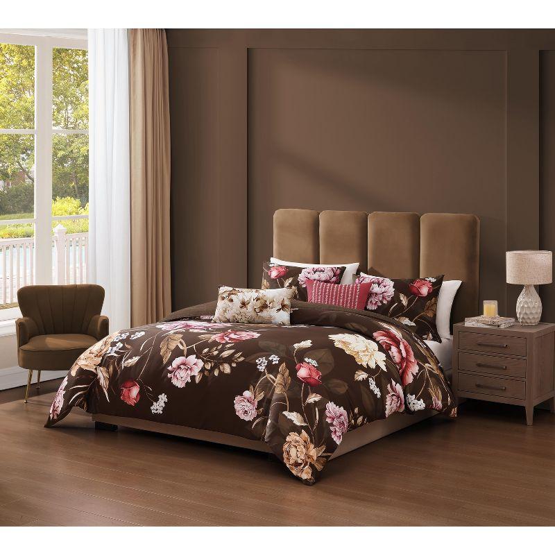 BeBeJan Bebejan Floral Garden on Mocha 100% Cotton 5-Piece Reversible Comforter Set