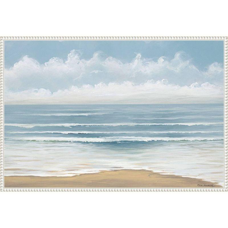 Smooth Beach Waves Framed Canvas Wall Art with Beaded Perimeter