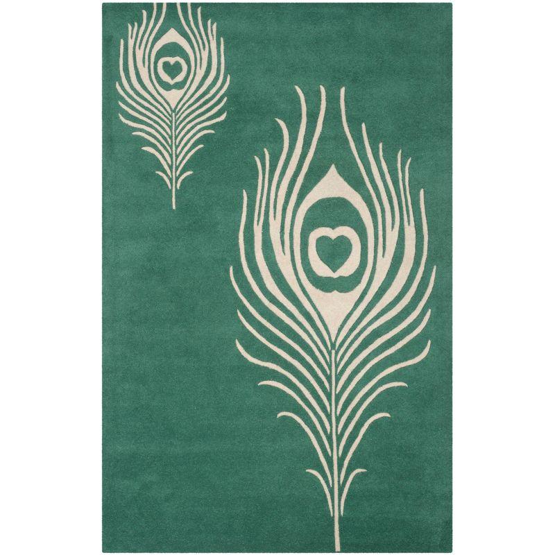 Teal and Ivory Hand-Tufted Wool Area Rug 4' x 6'