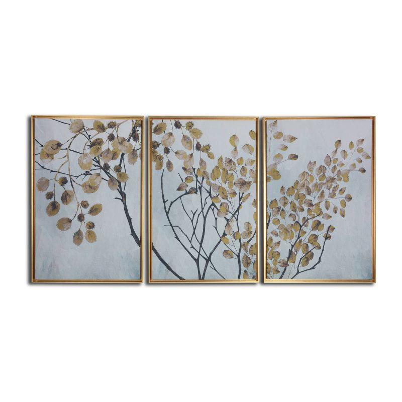 Golden Branches Triptych Canvas Wall Art with Gold Frame