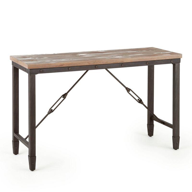 Jersey Sofa Table Antique Oak - Steve Silver Co.: Industrial Design, Entryway, with Metal Glides & Iron Frame