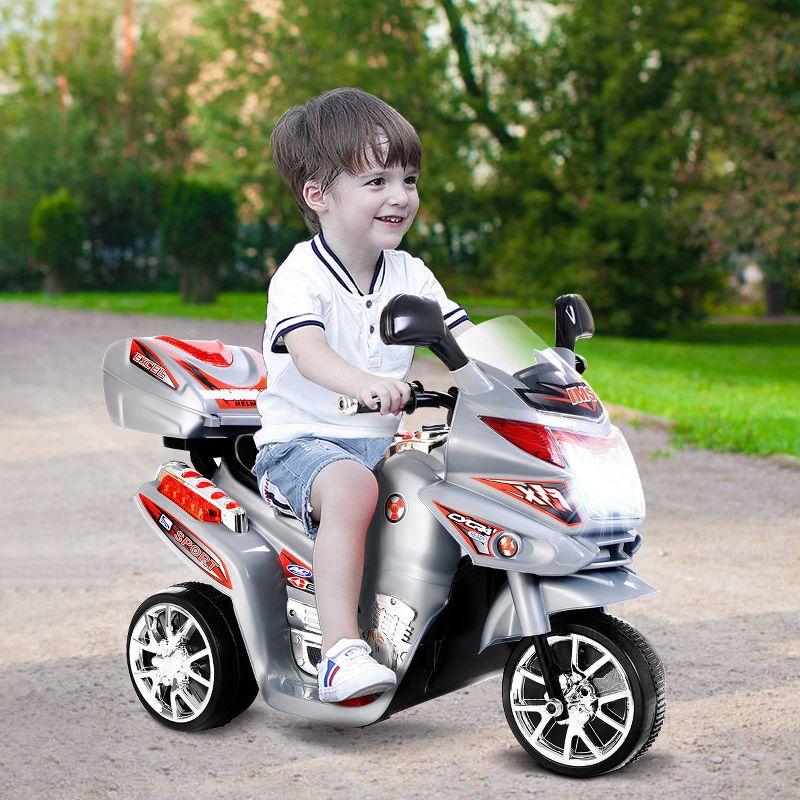 Gray 6V Plastic Kids Ride-On Motorcycle with Storage