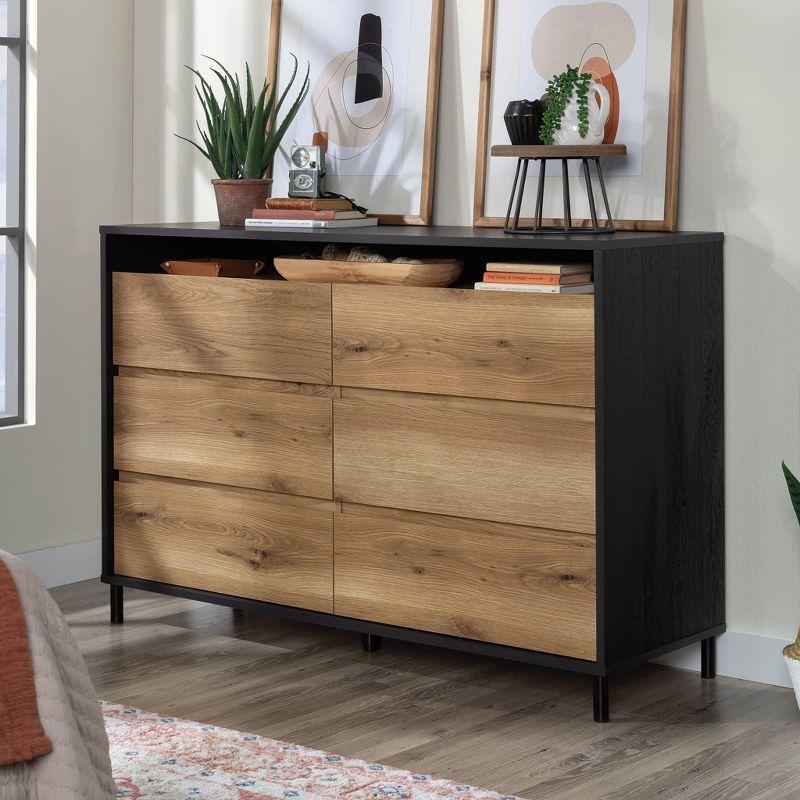 Raven Oak and Timber 6-Drawer Modern Dresser with Metal Accents