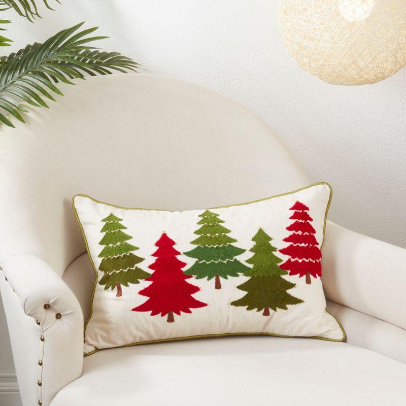 Saro Lifestyle Saro Lifestyle Cotton Throw Pillow Cover With Christmas Tree Embroidery