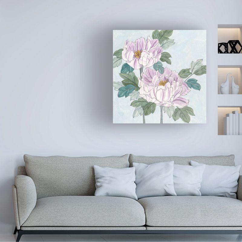 Lavender Peonies on Blue Canvas Art with Wood Frame